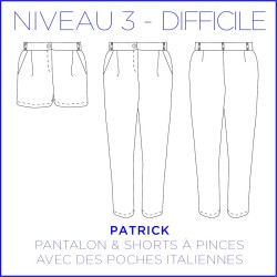 Sewing Pattern of the shorts & pants Patrick, sizes : FR 34/56, US 2/24, UK 6/28