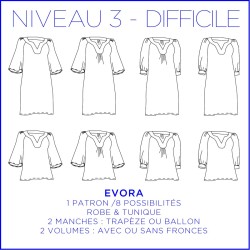 Pattern of the dress or tunic Evora, 1 pattern 8 possibilities